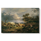 Canvas art print portraying a couple seated resting in open field, set against a white background