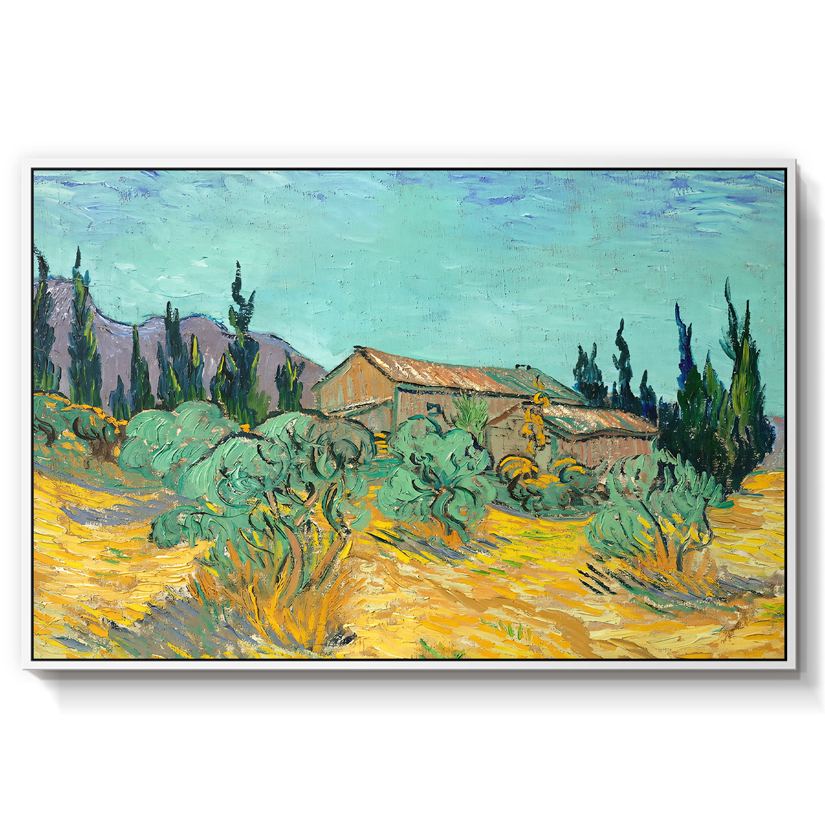 Wooden Sheds Among the Olive Trees and Cypresses, 1889 - Floater Framed Canvas Print