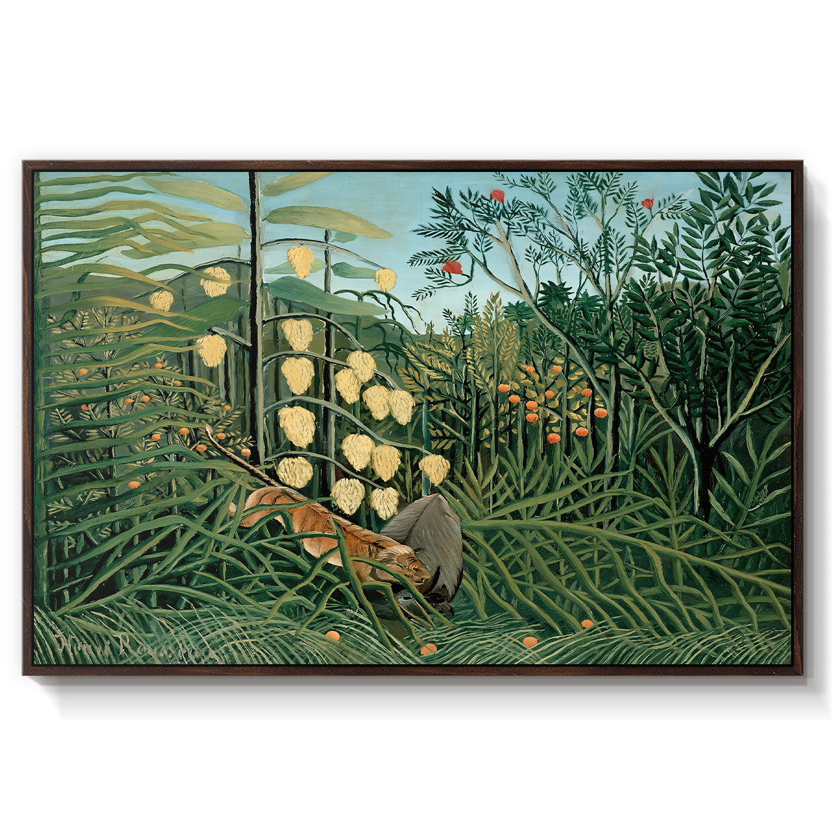 Fight Between a Tiger and a Buffalo, 1908 - Floater Framed Canvas Print