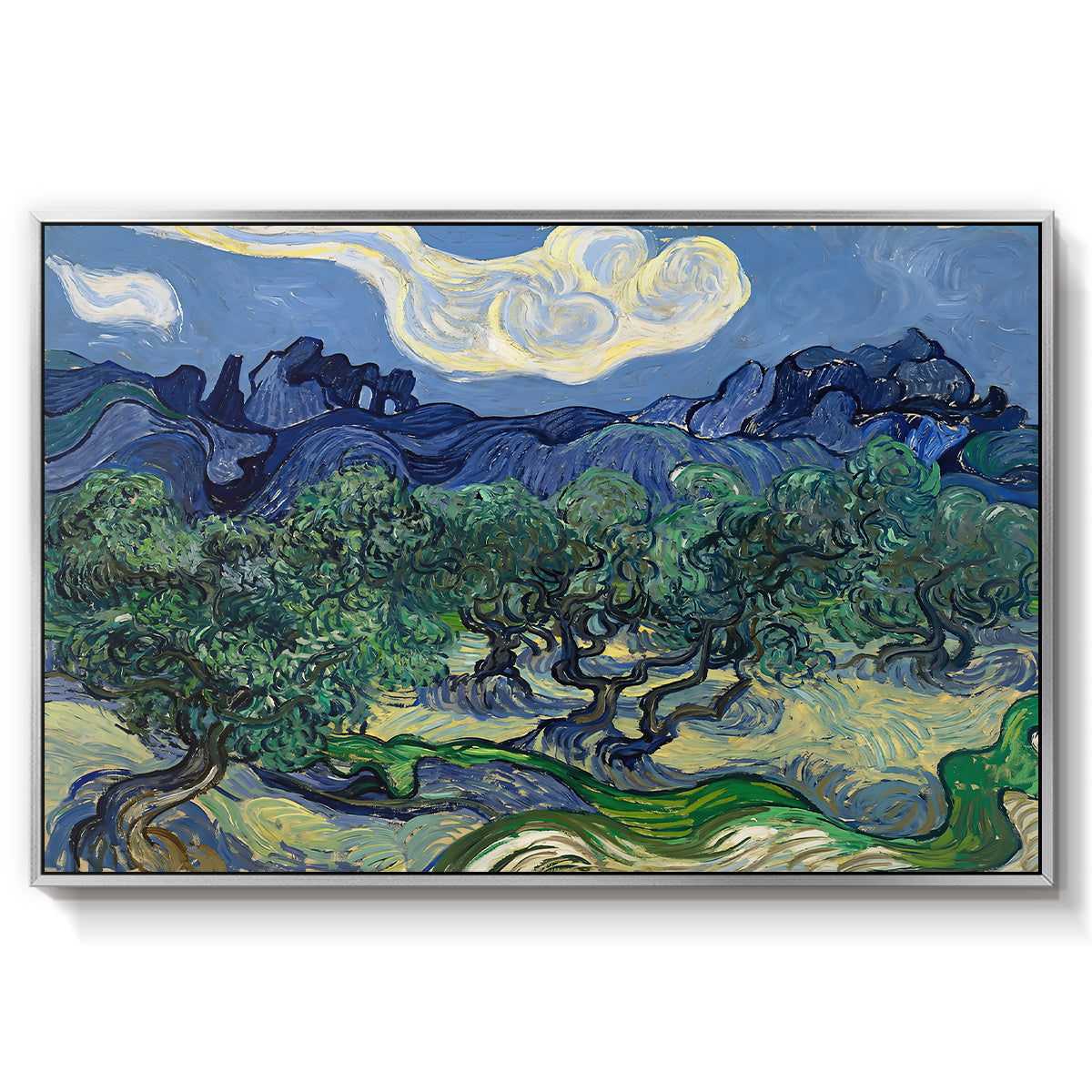 Olive Trees with the Alpilles in the Background, 1889 - Floater Framed Canvas Print