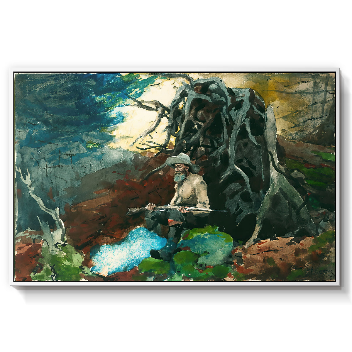 Campfire, Adirondacks, 1892 - Floater Framed Canvas Print
