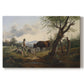 Canvas art print portraying a shepherd standing beside goat in countryside, set against a white background