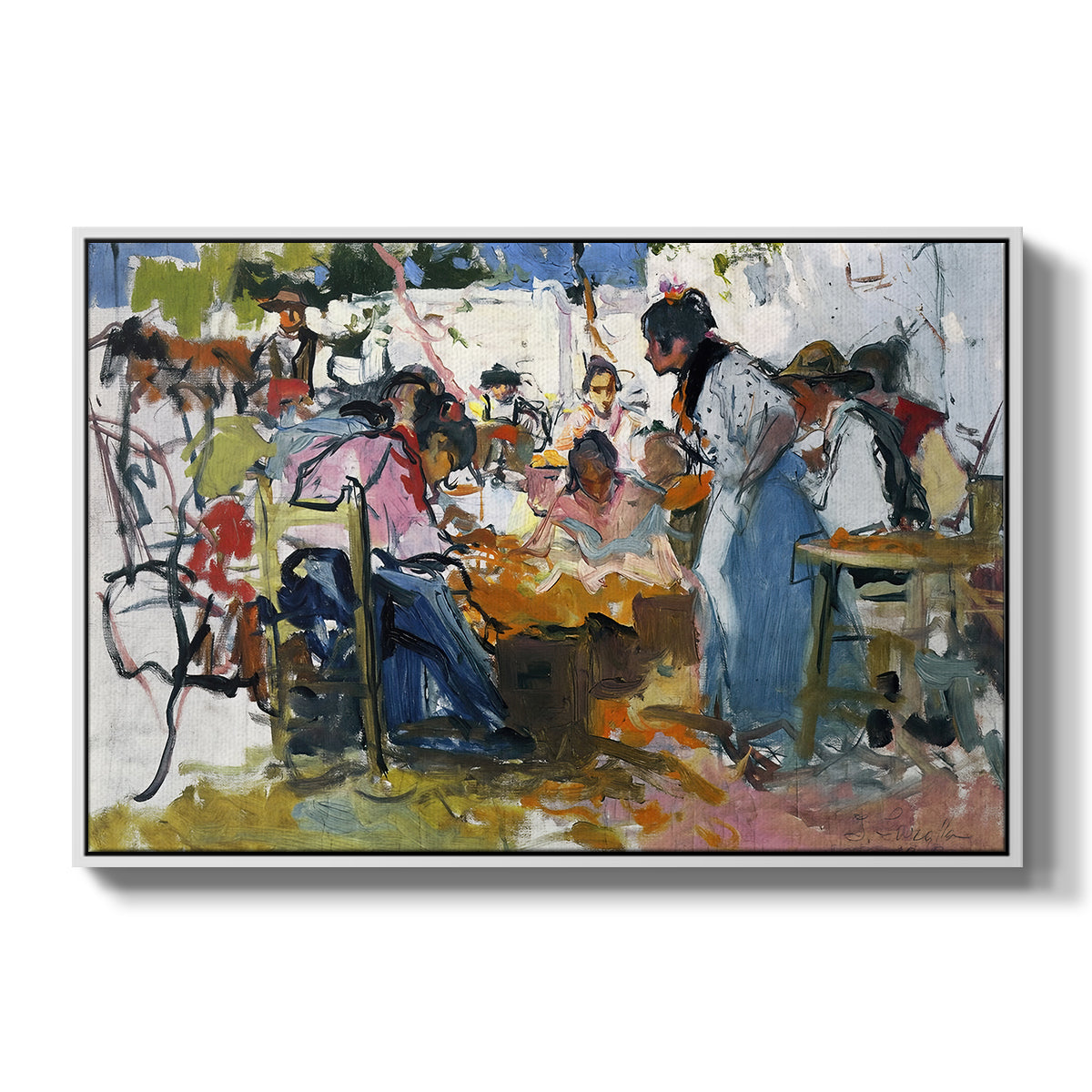Net Menders in Valencia, 1909 - Floater Framed Canvas Print