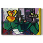 Canvas art print portraying a still life with pitcher and fruit in cubist composition, set against a white background