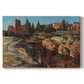 Canvas art print portraying historic Roman ruins and buildings set within warm landscape, set against a white background