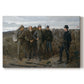 Canvas art print portraying a group of soldiers standing together in outdoor setting with guarded figures, set against a white background