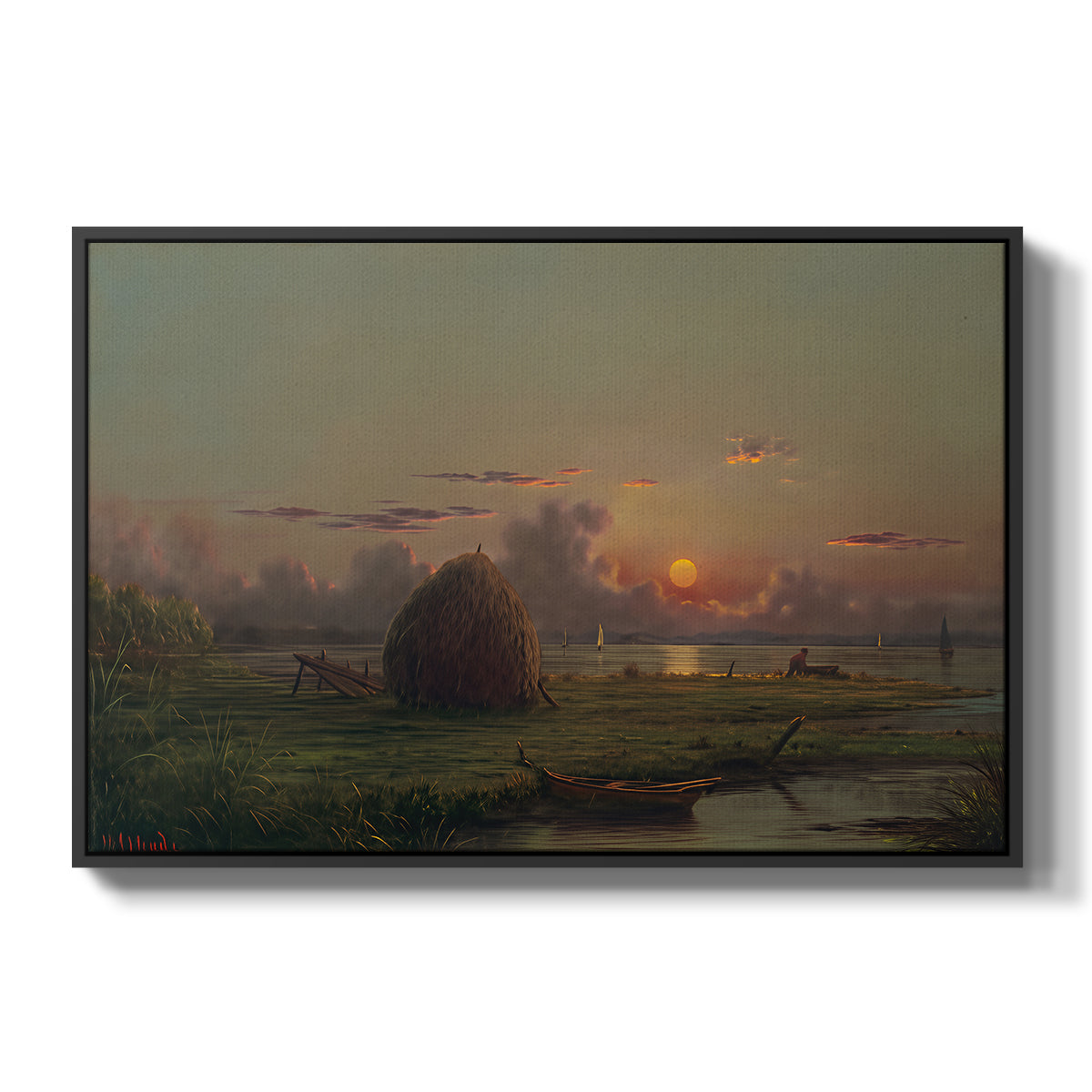 Haystack at Sunset, 1880 - Floater Framed Canvas Print
