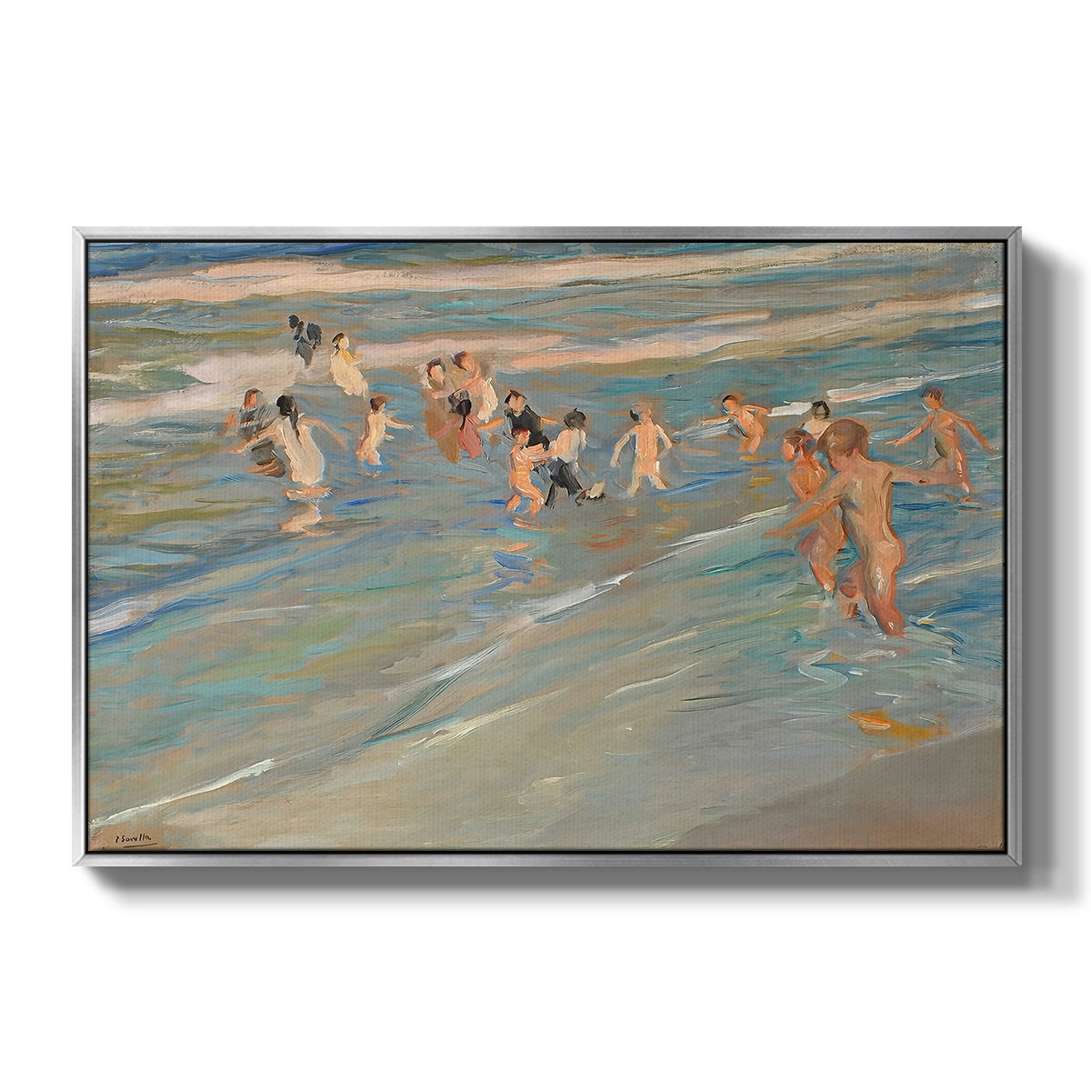 Children Playing on the Beach in Valencia, c. 1908 - Floater Framed Canvas Print