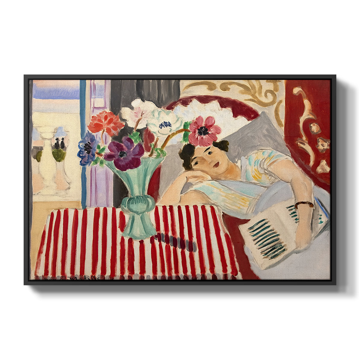 Woman with Anemones (Femme et anémones), c. 1920-1921 - Floater Framed Canvas Print