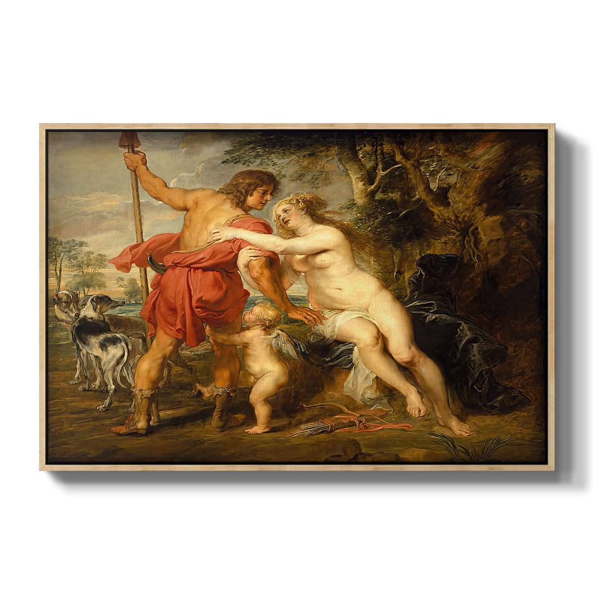 Venus and Adonis, c. 1635 - Floater Framed Canvas Print
