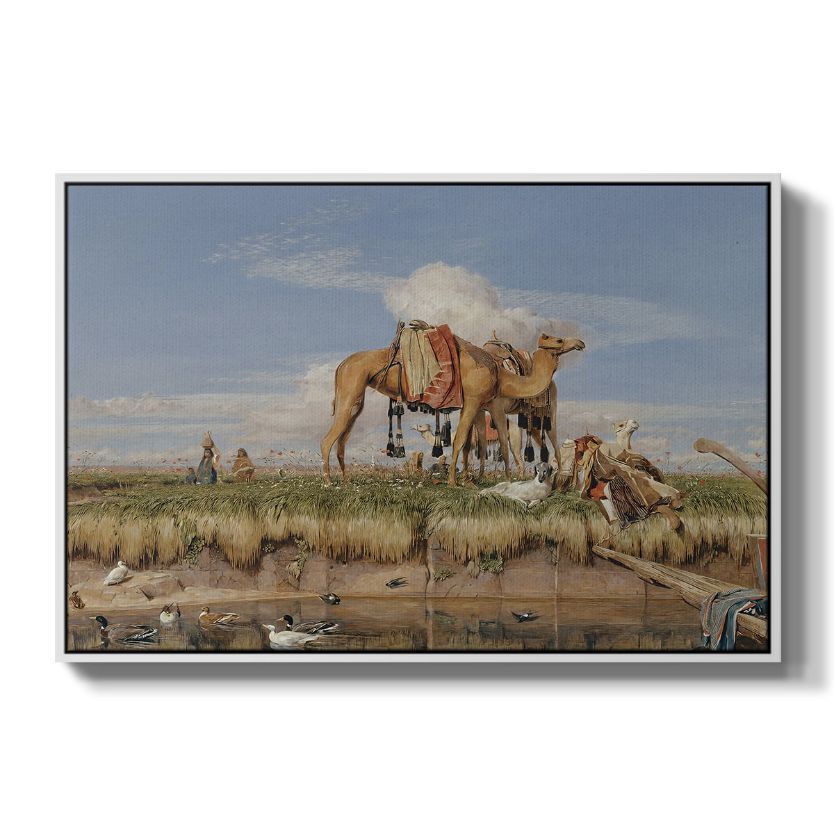 On the Banks of the Nile, Upper Egypt, 1876 - Floater Framed Canvas Print