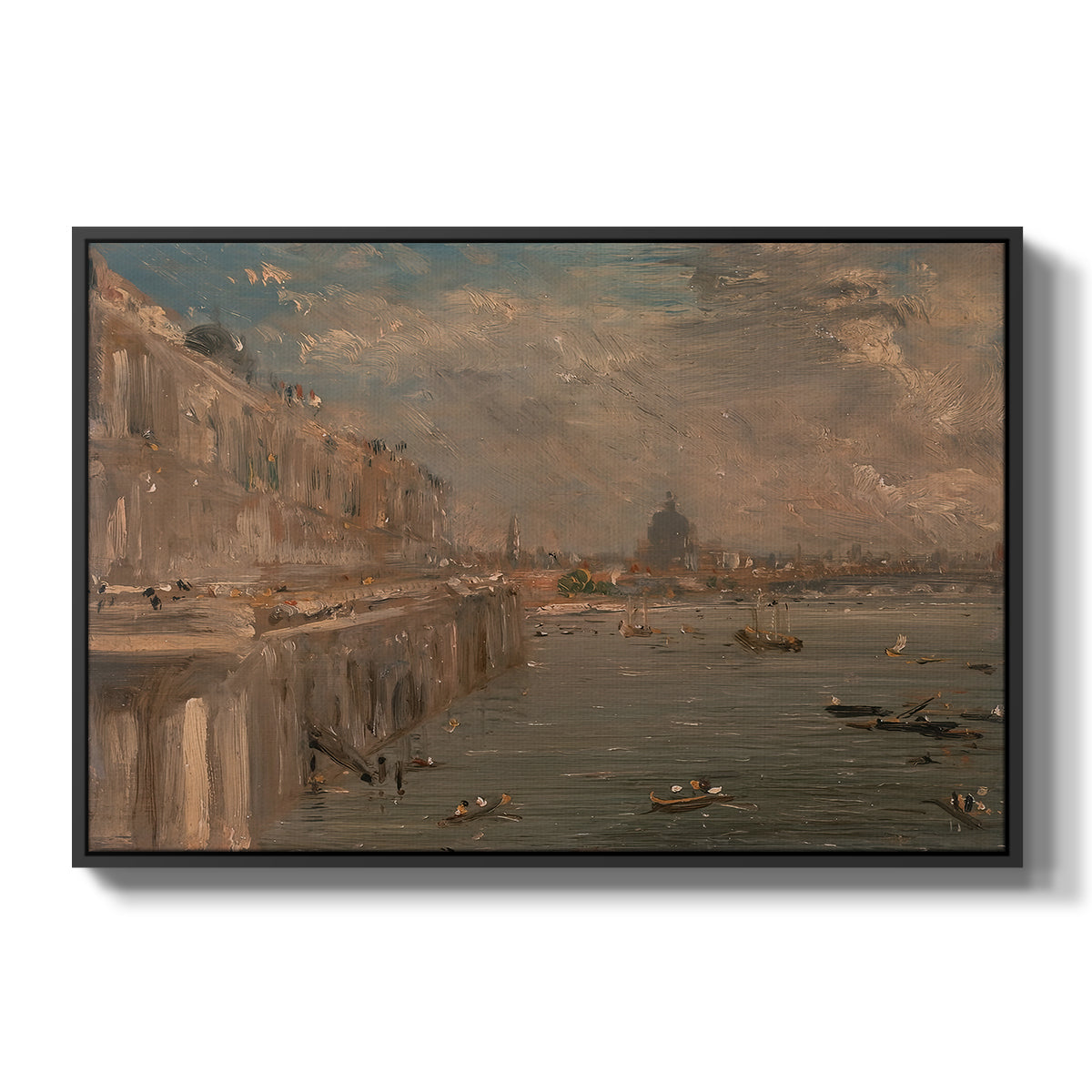 Somerset House Terrace from Waterloo Bridge, c. 1819 - Floater Framed Canvas Print