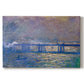 Canvas art print portraying an impressionist view of bridge stretching across river with soft light and haze, set against a white background