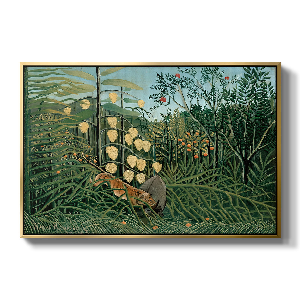 Fight Between a Tiger and a Buffalo, 1908 - Floater Framed Canvas Print
