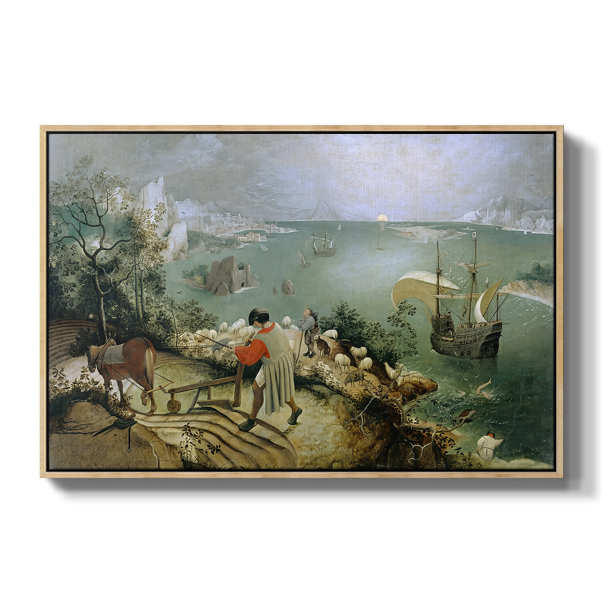 Landscape with the Fall of Icarus, c. 1560 - Floater Framed Canvas Print