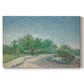 Canvas art print portraying an urban park with paths, trees, and figures under open sky, set against a white background