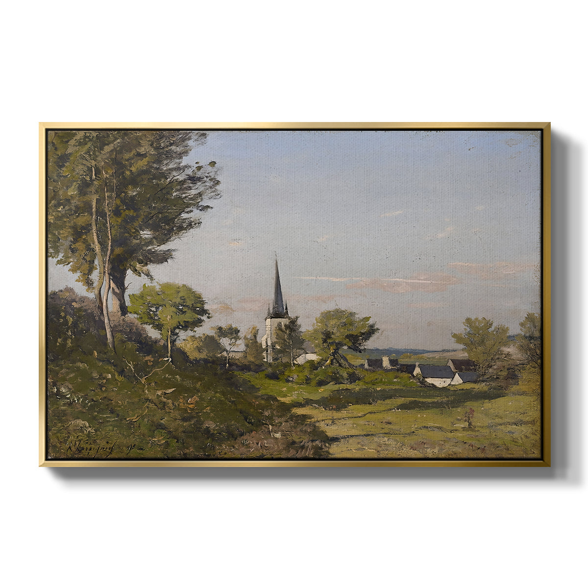 Village Landscape with Church, 1891 - Floater Framed Canvas Print