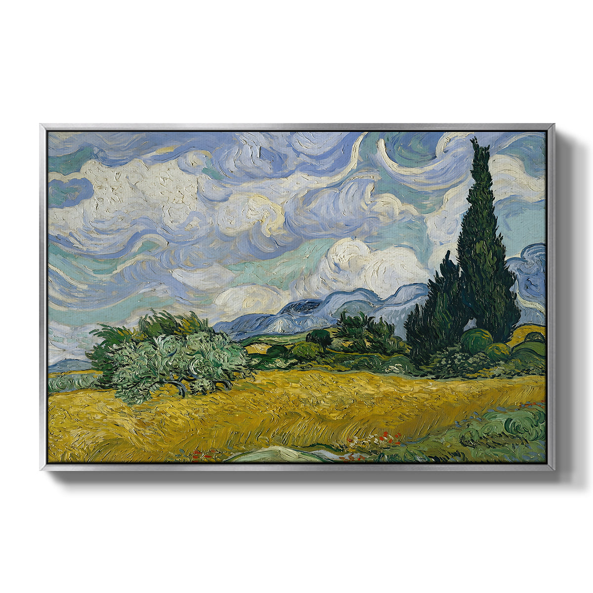 Wheat Field with Cypresses, 1889 - Floater Framed Canvas Print
