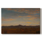 Canvas art print portraying a low mountain landscape under warm sky with broad open foreground, set against a white background