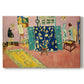 Canvas art print portraying a studio interior filled with objects in pink tones, set against a white background