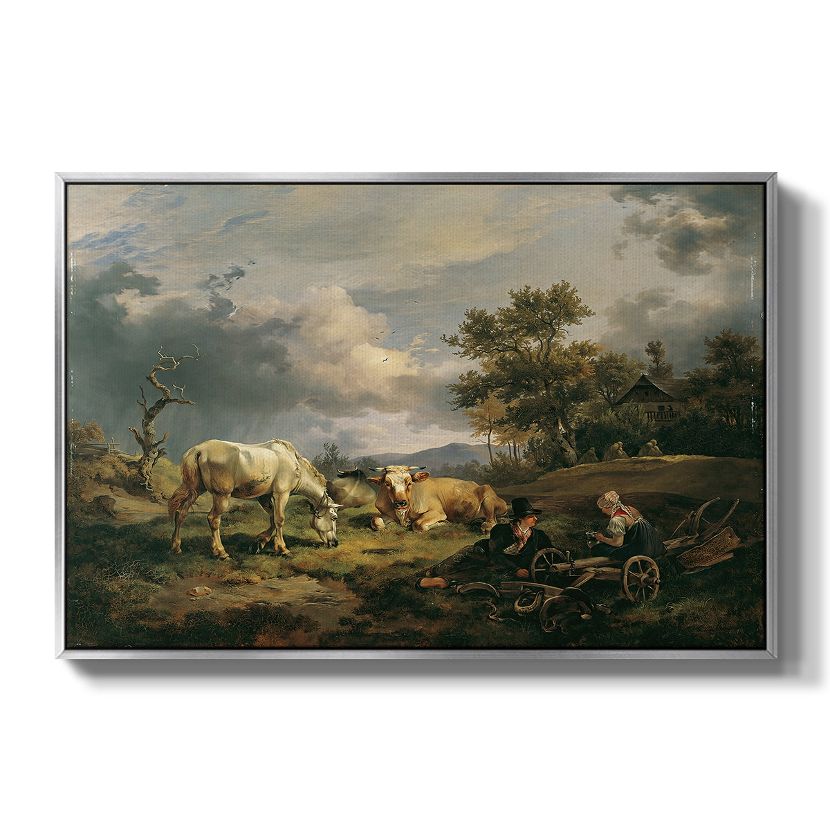Young Peasant Couple Resting in the Field, 1829 - Floater Framed Canvas Print