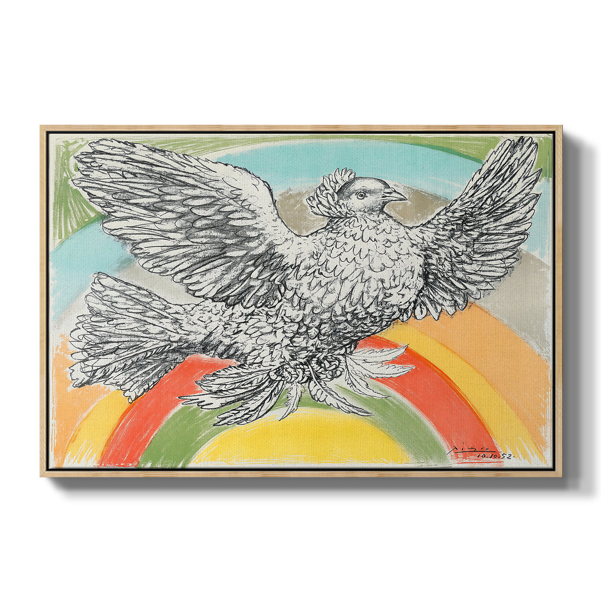 Flying Dove with Rainbow (Colombe volant à l'Arc-en-ciel), 1952 - Floater Framed Canvas Print