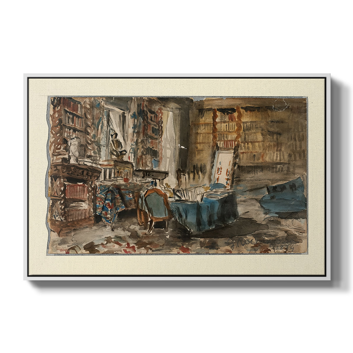 Cabinet de Flaubert à Croisset, 1874 - Floater Framed Canvas Print