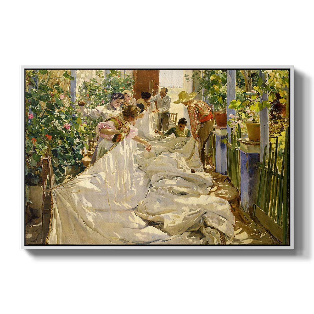 Sewing the Sail, 1896 - Floater Framed Canvas Print