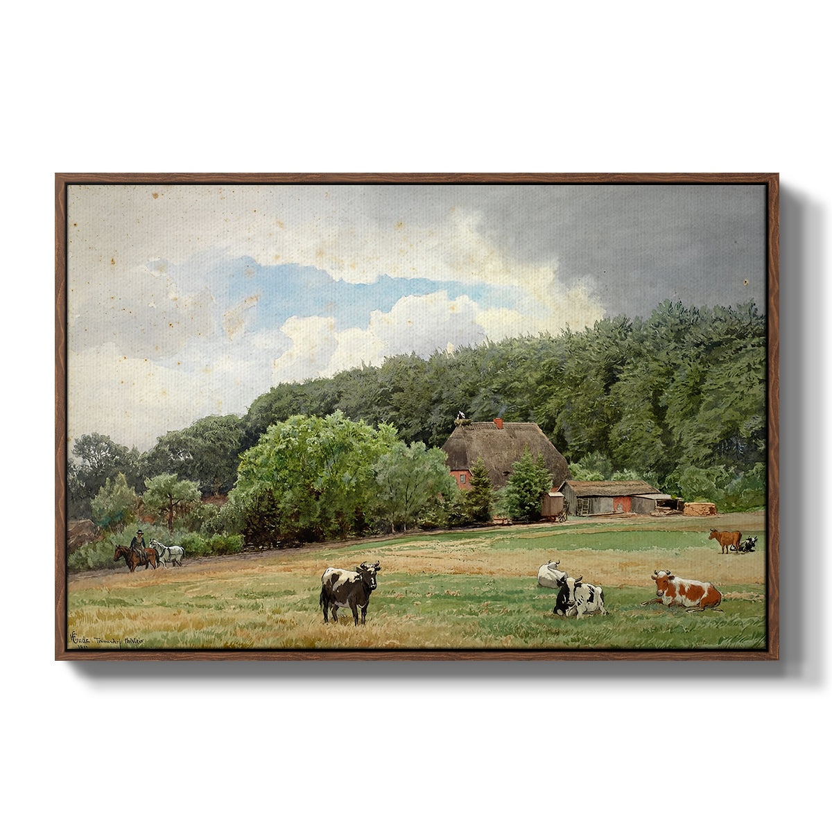 Farm with Grazing Cows (Bondegård med beitende kuer), 1892 - Floater Framed Canvas Print