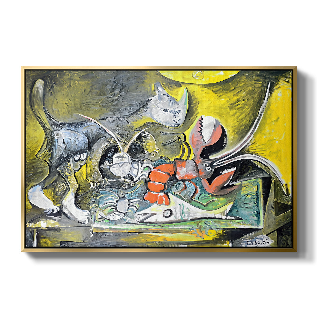 Still Life with Cat and Lobster, 1962 - Floater Framed Canvas Print