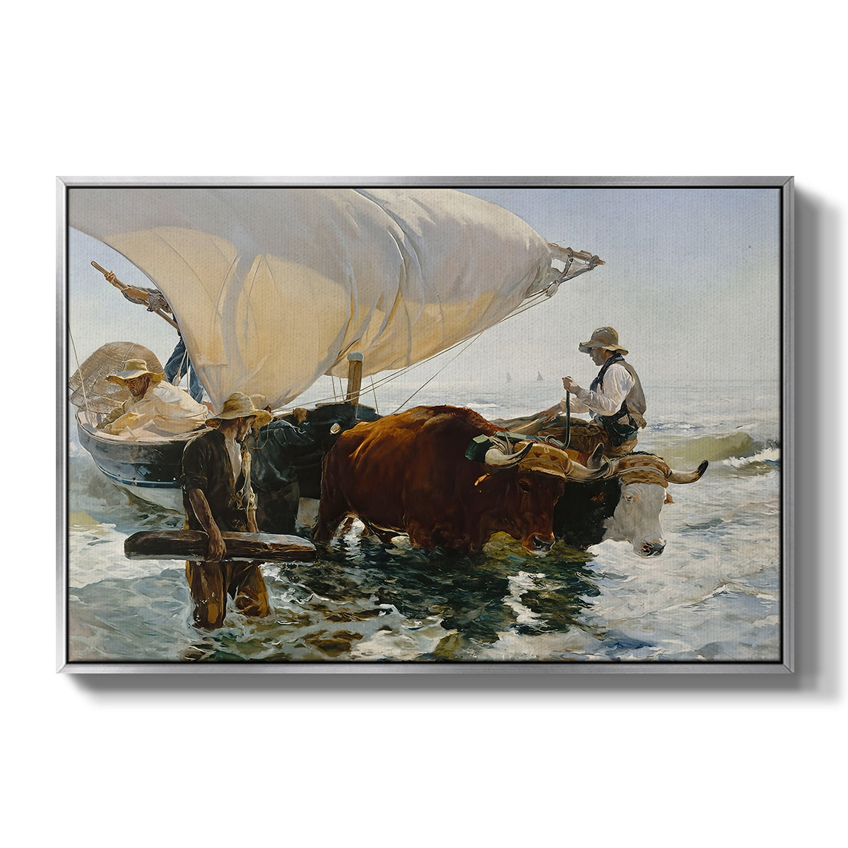 The Return from Fishing: Hauling the Boat, 1894 - Floater Framed Canvas Print