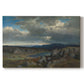 Canvas art print portraying a rugged highland landscape with mountains and open terrain, set against a white background
