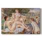 Canvas art print portraying a group of nude women bathing together in a sunlit natural landscape, set against a white background