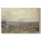 Canvas art print portraying an elevated view over rooftops and buildings across wide urban landscape, set against a white background