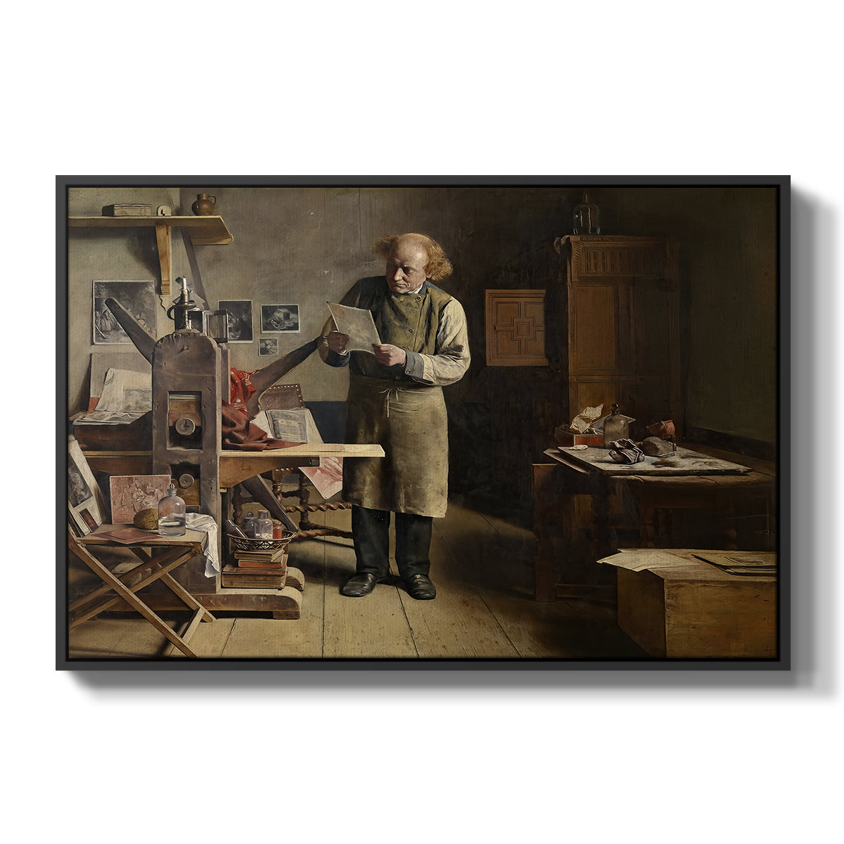 The Plate Printer, 1875 - Floater Framed Canvas Print