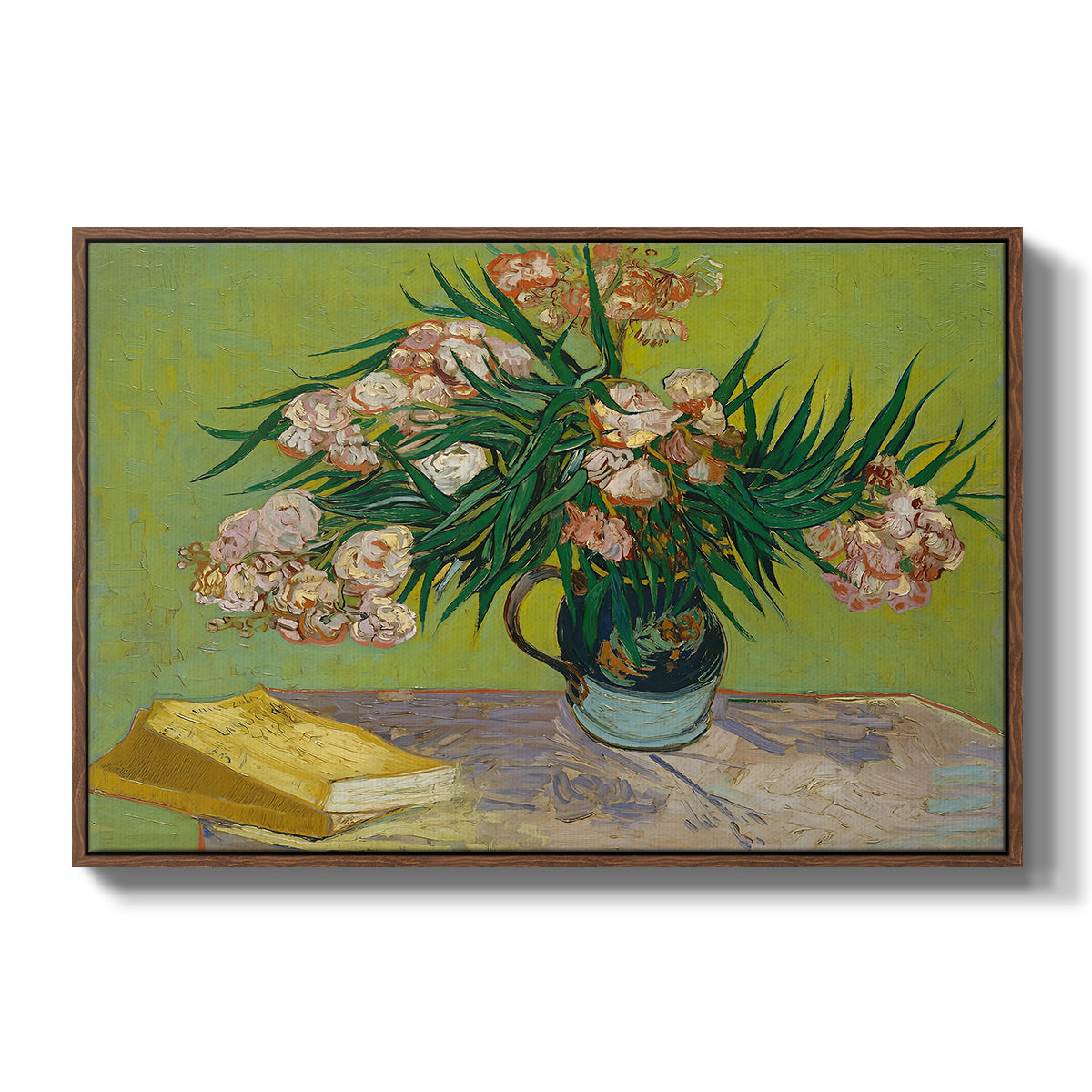 Vase with Oleanders and Books, 1888 - Floater Framed Canvas Print