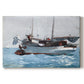 Canvas art print portraying workers transferring supplies between boat and larger vessel on water, set against a white background