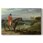 Canvas art print portraying a mounted hunter with dogs pursuing game across open landscape, set against a white background