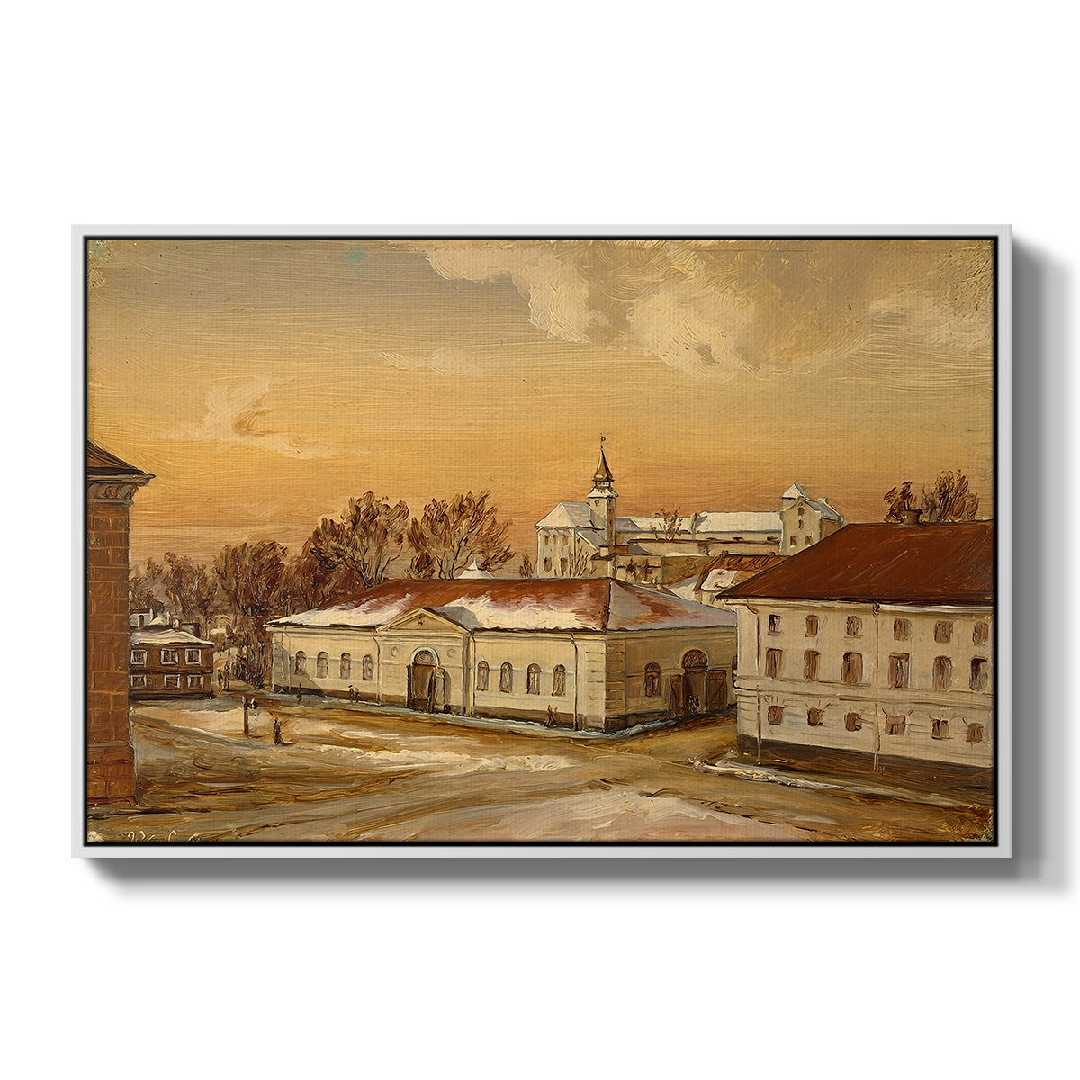 The Riding School at Akershus Castle, 1846 - Floater Framed Canvas Print