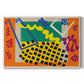 Canvas art print portraying an abstract arrangement of organic cut-out shapes in bold contrasting colors, set against a white background