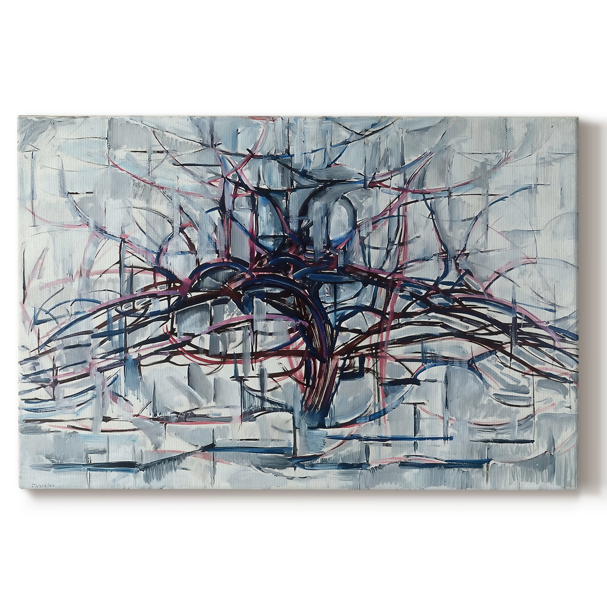 Canvas art print portraying a tree stretched into horizontal lines, set against a white background