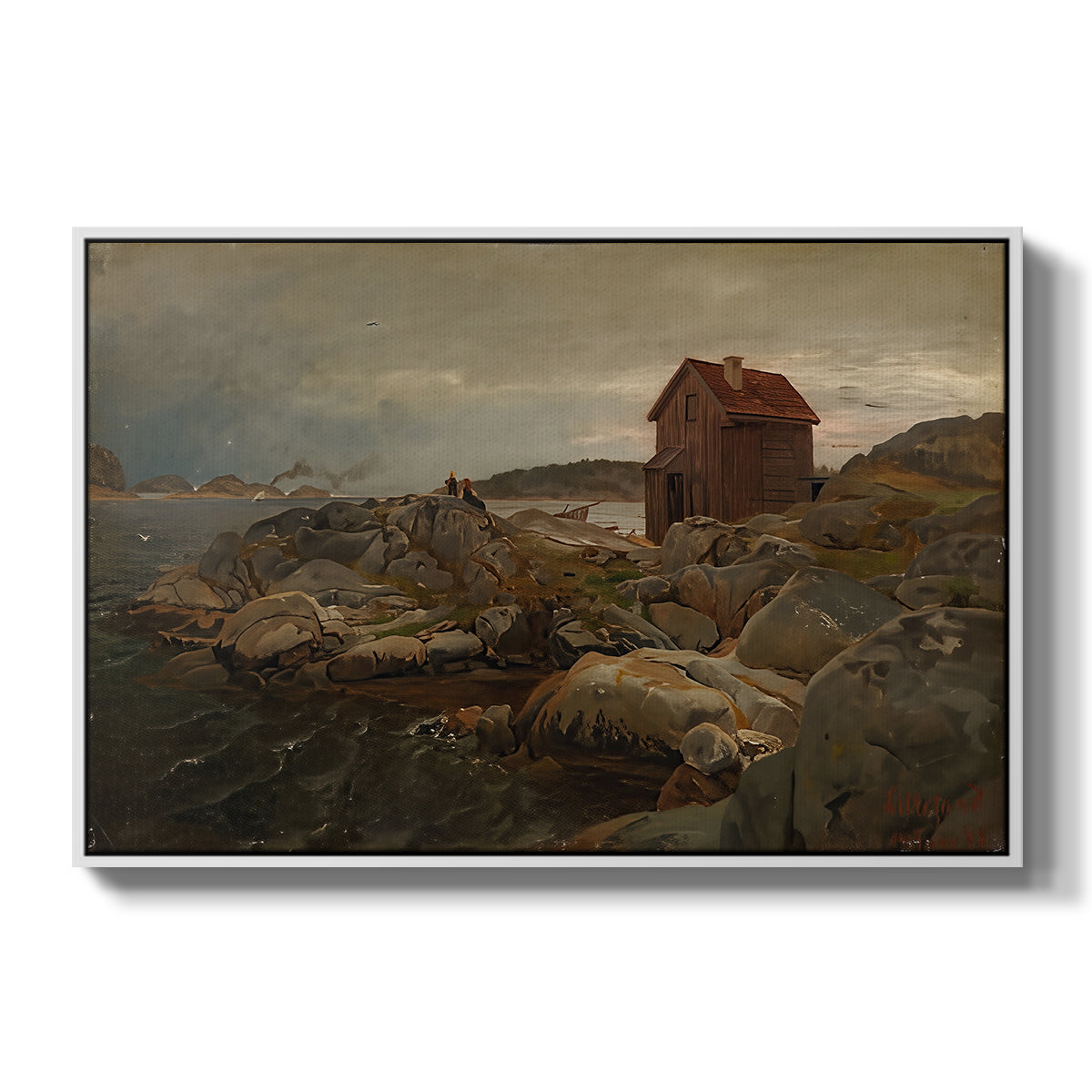 A Fisherman's Home, Lillesand, 1858 - Floater Framed Canvas Print