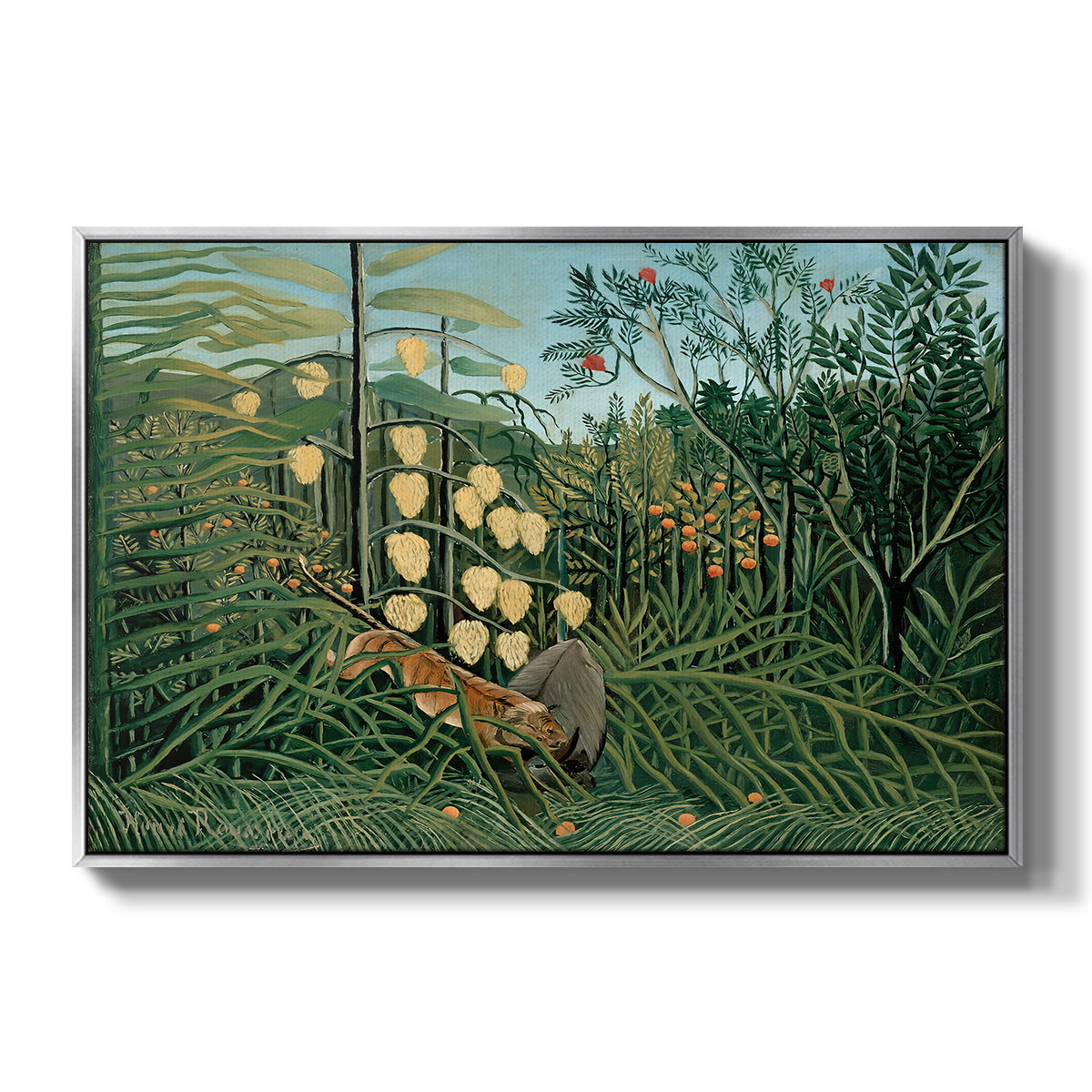 Fight Between a Tiger and a Buffalo, 1908 - Floater Framed Canvas Print