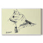 Canvas art print portraying a simple line drawing of cat in relaxed pose, set against a white background