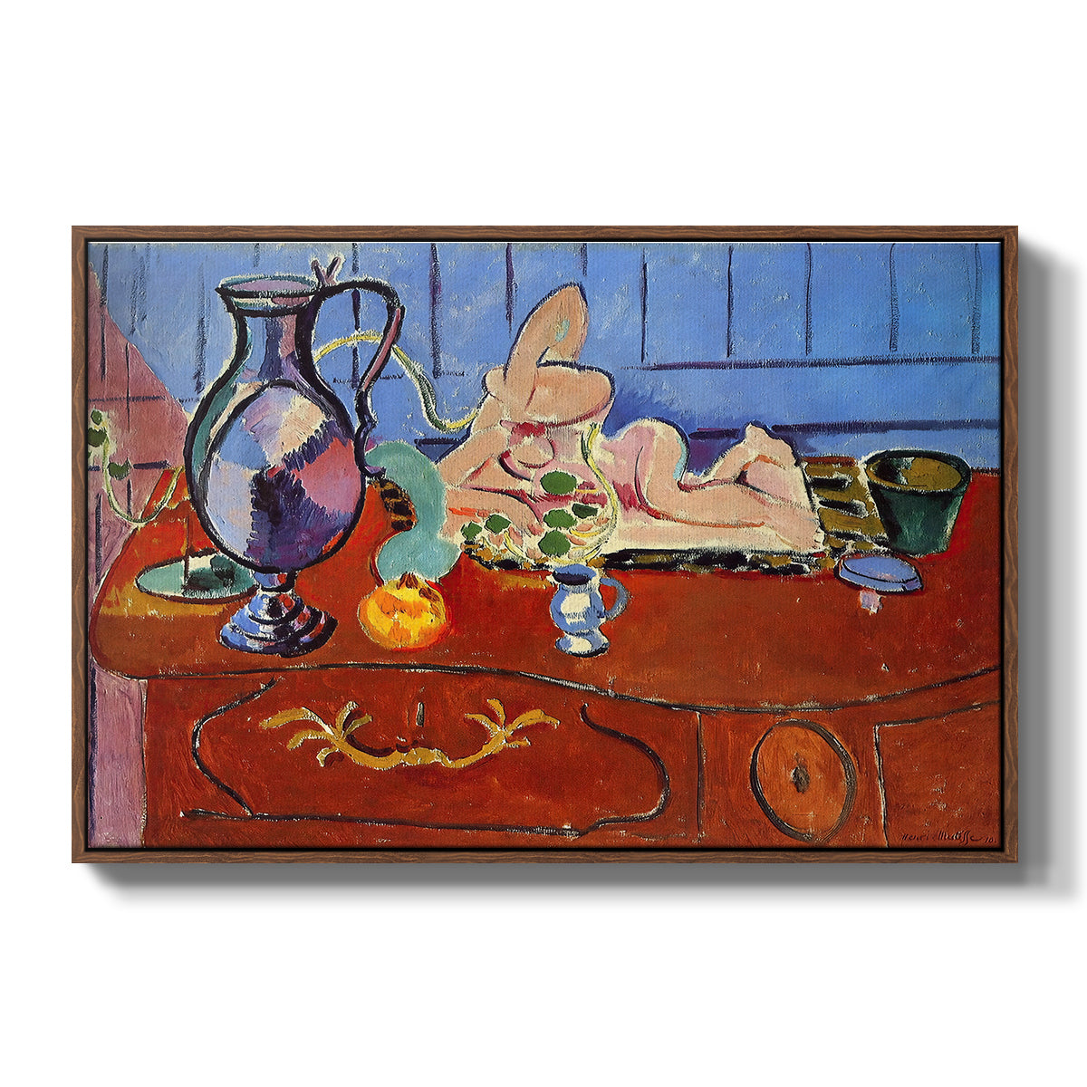 Still Life with a Pewter Jug and Pink Statuette, 1910 - Floater Framed Canvas Print