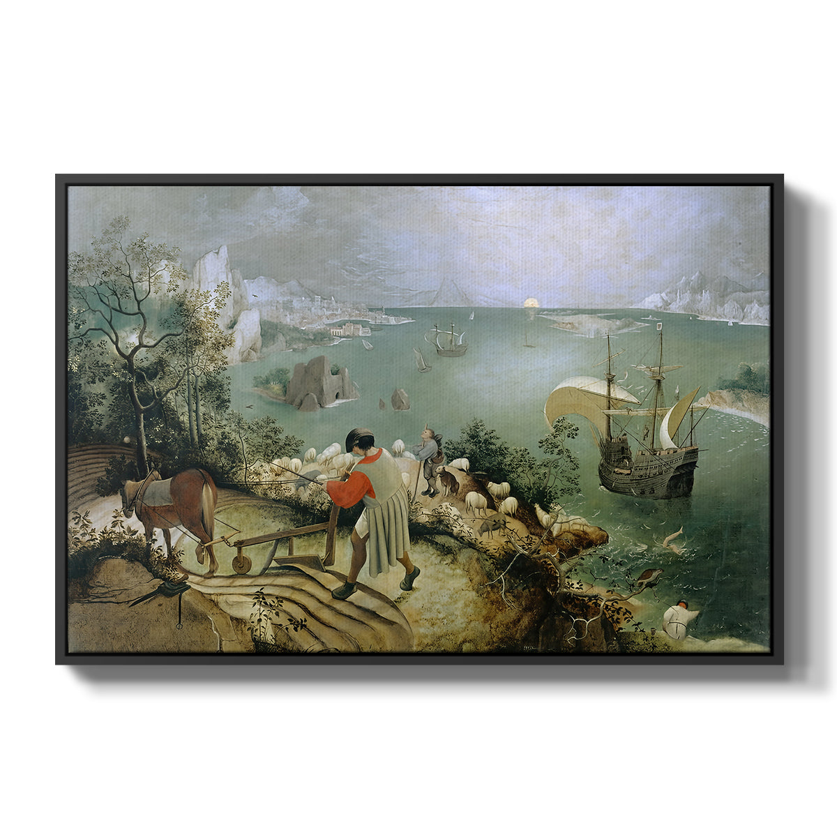 Landscape with the Fall of Icarus, c. 1560 - Floater Framed Canvas Print
