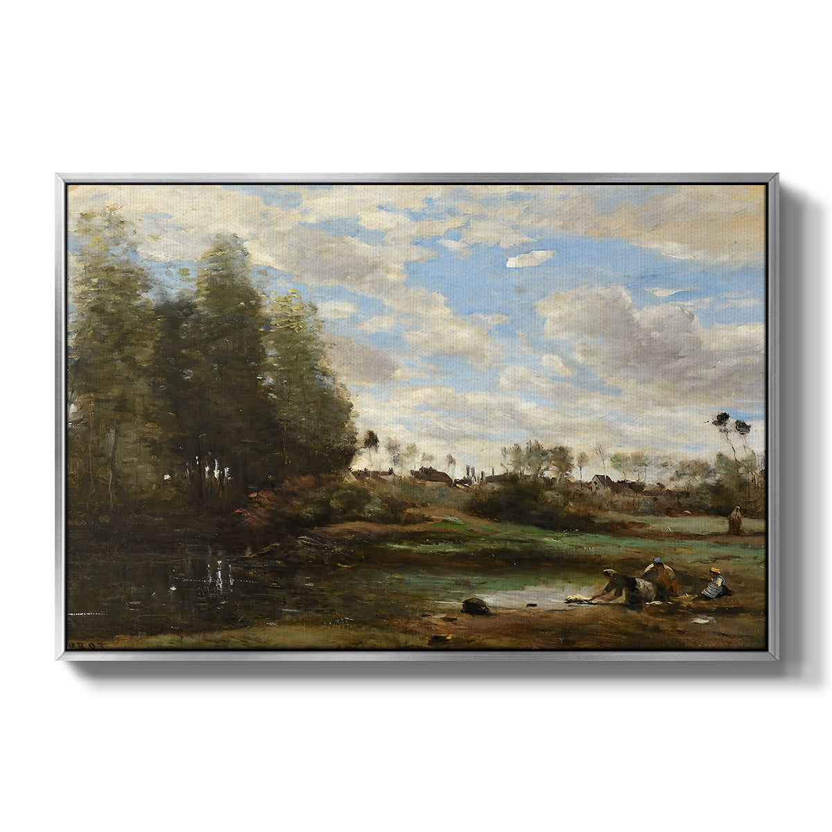 Washerwomen at the Water's Edge, c. 1860-1870 - Floater Framed Canvas Print