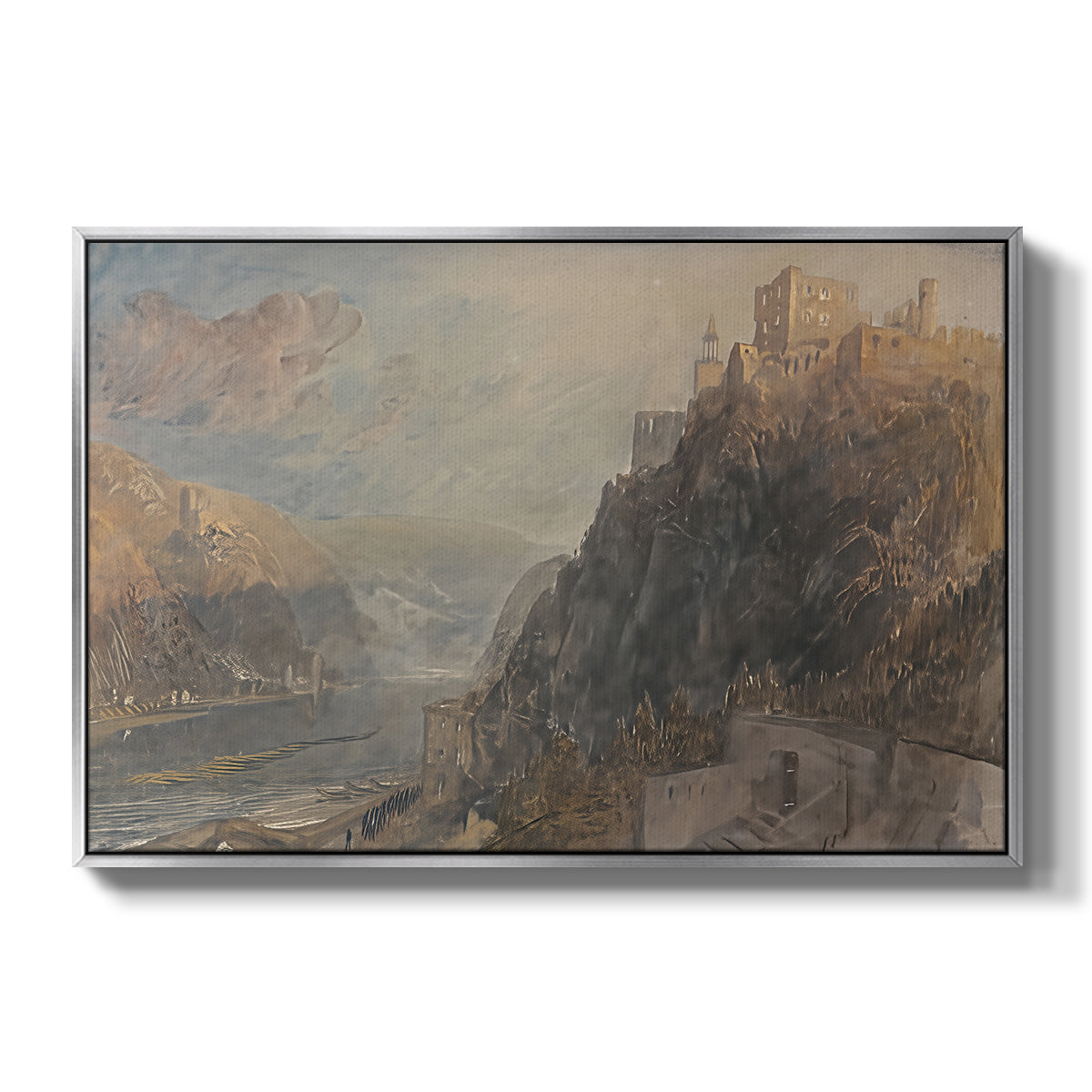 Rheinfels Looking to Katz and Gourhausen, 1817 - Floater Framed Canvas Print