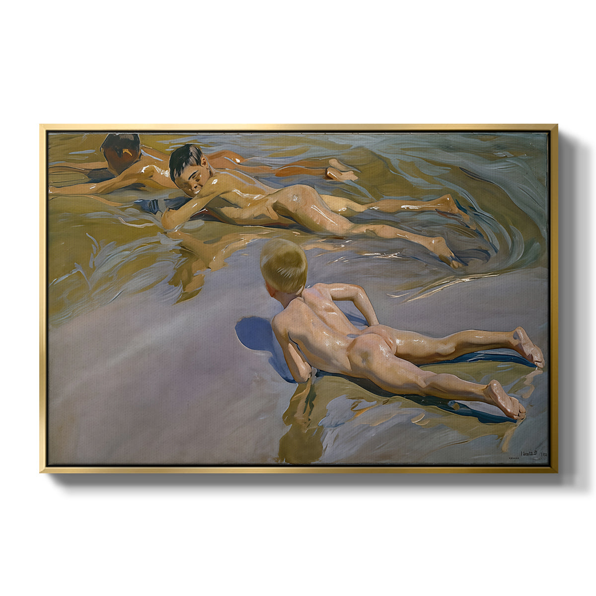 Boys on the Beach, 1910 - Floater Framed Canvas Print