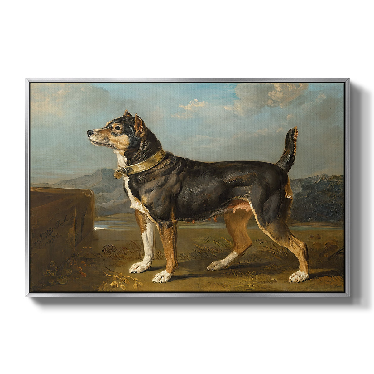 A Terrier in a Landscape, c. 1811 - Floater Framed Canvas Print